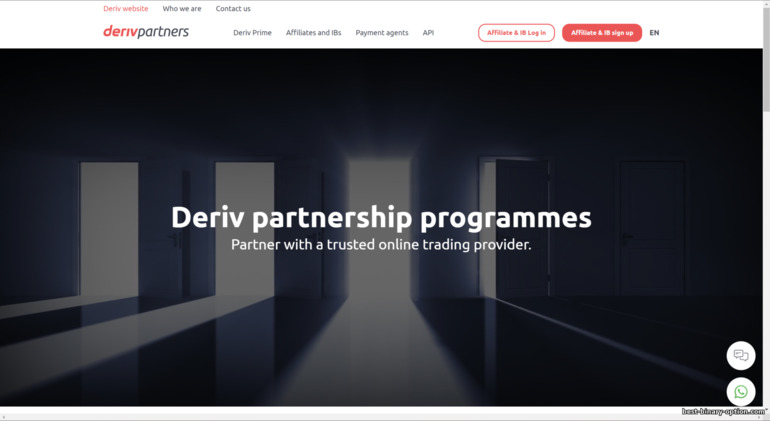 opisyal na website ng Deriv Partners partnership program