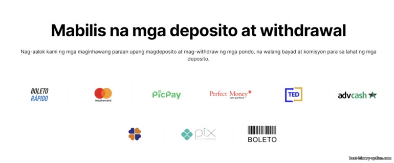 Ang isang malaking bilang ng mga paraan upang magdeposito at mag-withdraw ng mga pondo mula sa Exnova broker