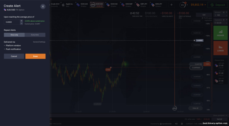 Pagse-set up ng mga alerto sa IQ Option broker