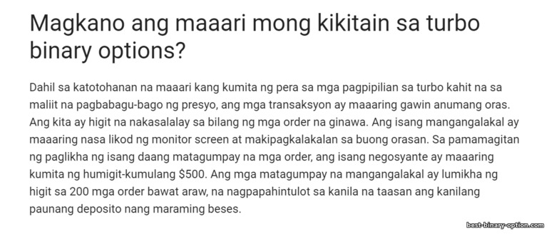 magkano ang kikitain mo sa turbo options