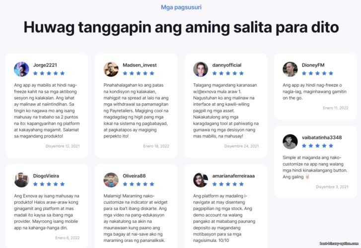 Feedback mula sa mga mangangalakal sa broker na Exnova