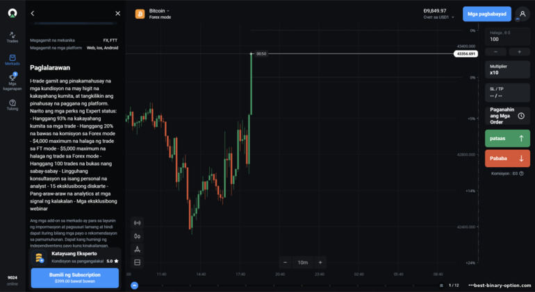 katayuan ng eksperto sa pangangalakal sa Market OlympTrade