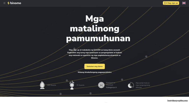 opisyal na website ng broker na Binomo