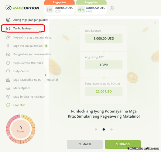 TurboSaving gamit ang binary options broker na RaceOption