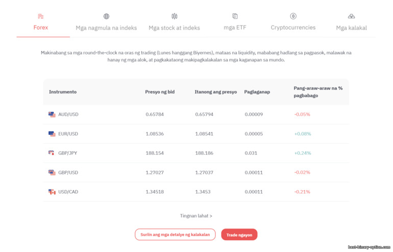 mga asset para sa pangangalakal sa platform ng Deriv broker