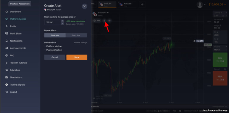 Pagdaragdag ng alerto sa prop trading broker na SabioTrade