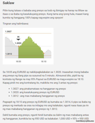 prinsipyo ng pagtatrabaho ng hanay ng binary option