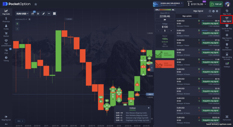 Mga signal sa Pocket Option broker platform