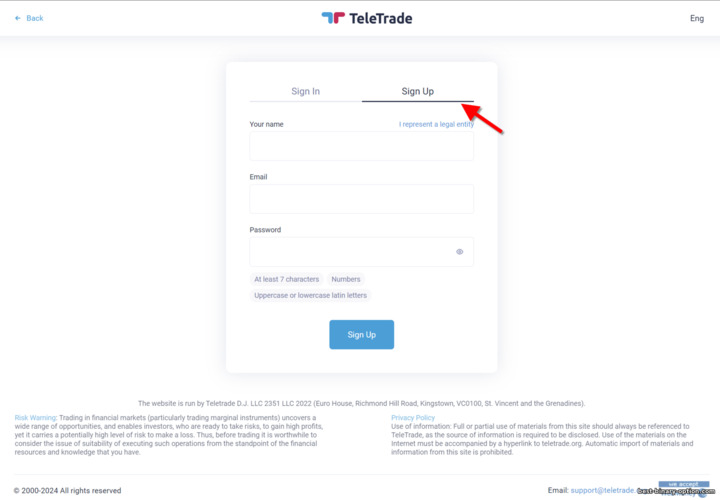 Form ng Pagrehistro ng Trading Account sa TeleTrade