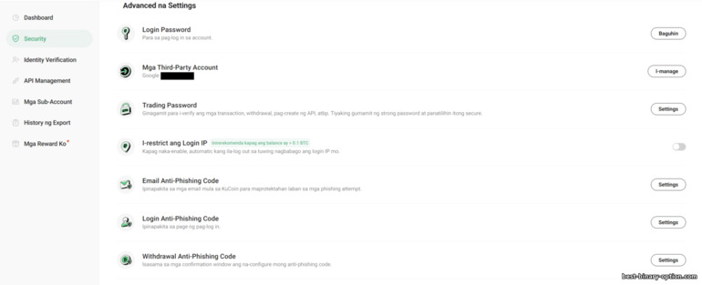 Mga Setting ng Seguridad ng Account sa KuCoin