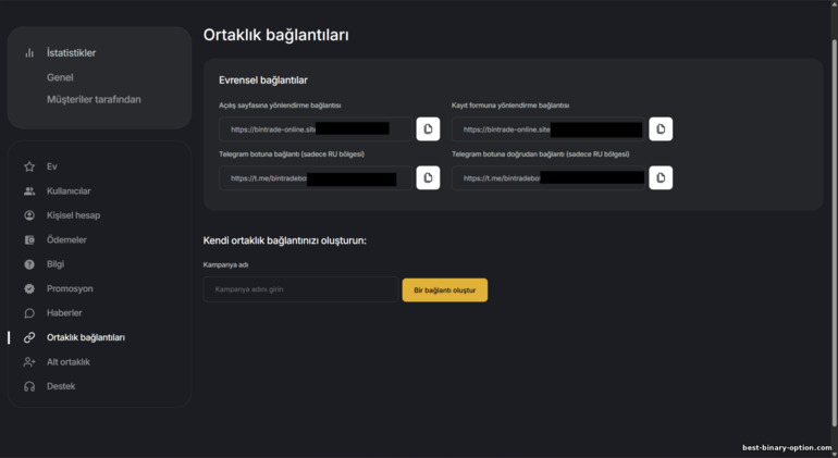 Mga Affiliate Link ng BinTrade Broker