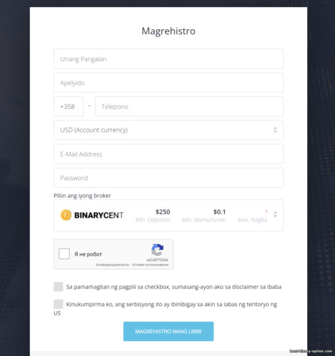 Form ng Pagrehistro para sa BinBot Pro Platform