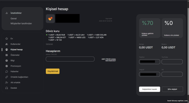 Mga Setting ng Affiliate Account sa BinTrade