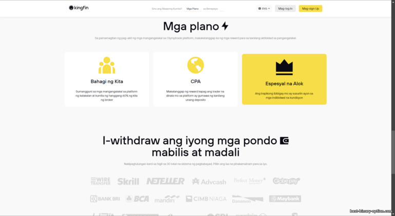 mga kundisyon sa KingFin