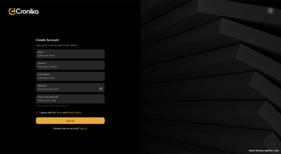 Form ng Pagpaparehistro sa Cronika Broker