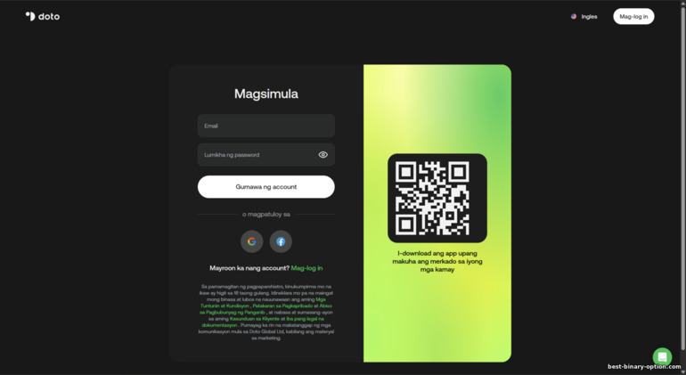 Form sa pagrerehistro ng Doto account Form sa pagrerehistro ng Doto account
