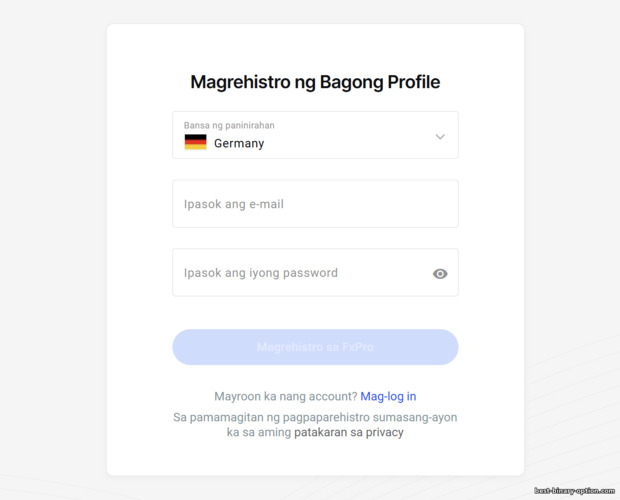 Formularyo para sa Pagrehistro ng Account sa FXPro