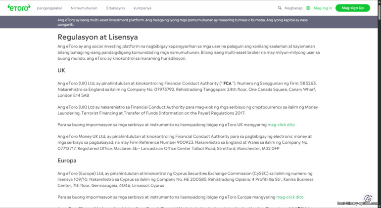 Regulasyon at Lisensya ng eToro Regulasyon at Lisensya ng eToro