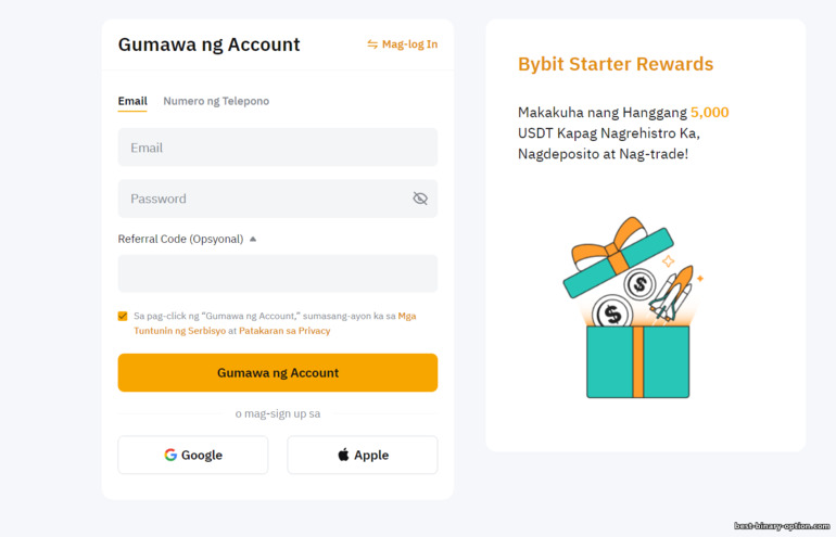 Formularyo ng Pagpaparehistro ng Account sa ByBit Formularyo ng Pagpaparehistro ng Account sa ByBit