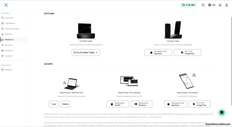 Mga Plataporma sa Trading ng IUX