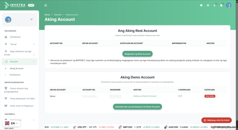 Mga trading account ng Invetra Mga trading account ng Invetra